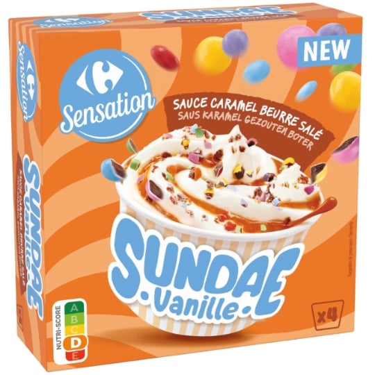 Glace en Pot Sundae Vanille Caramel Beurre Salé CARREFOUR SENSATION