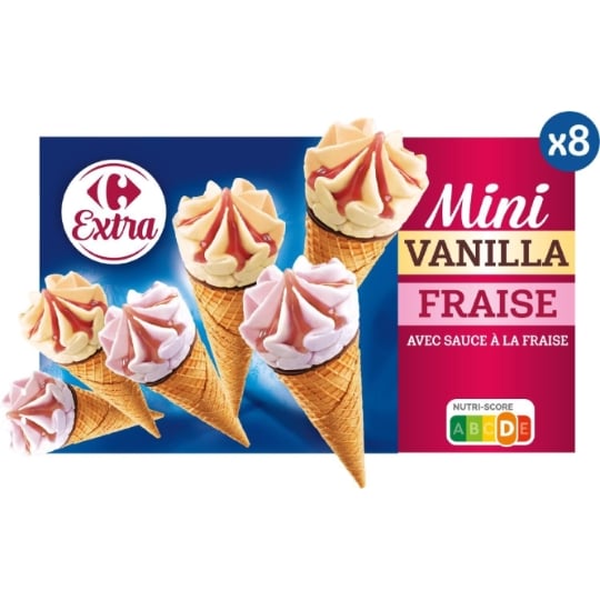 Glaces Cônes Vanille et Fraise CARREFOUR EXTRA