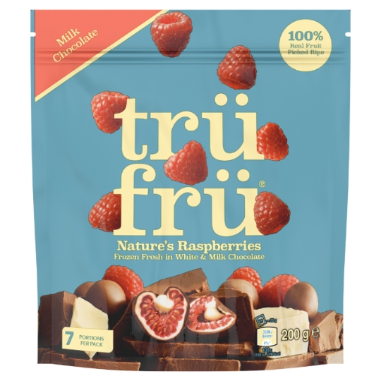 Confiserie Glacée Framboises Enrobées de Chocolat Blanc et au Lait TRU FRU
