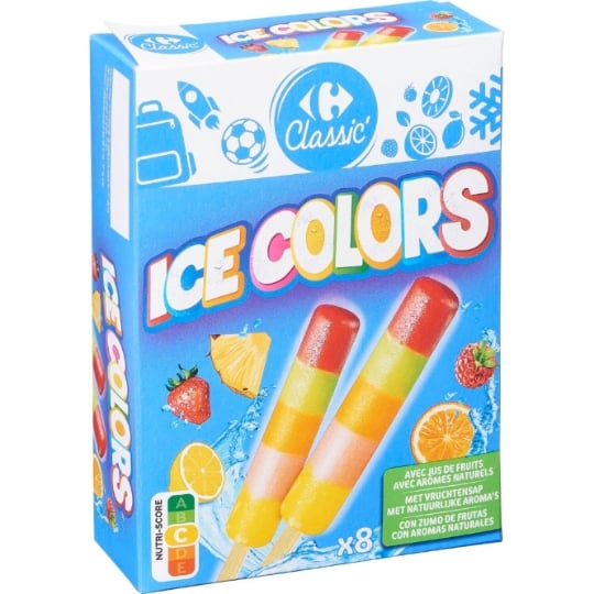 Glaces Bâtonnets à l'Eau Ananas Orange Fraise Framboise et Citron CARREFOUR CLASSIC'