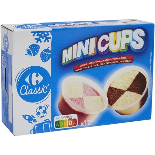Glace en Pot Mini Vanille Fraise et Vanille Chocolat CARREFOUR CLASSIC'