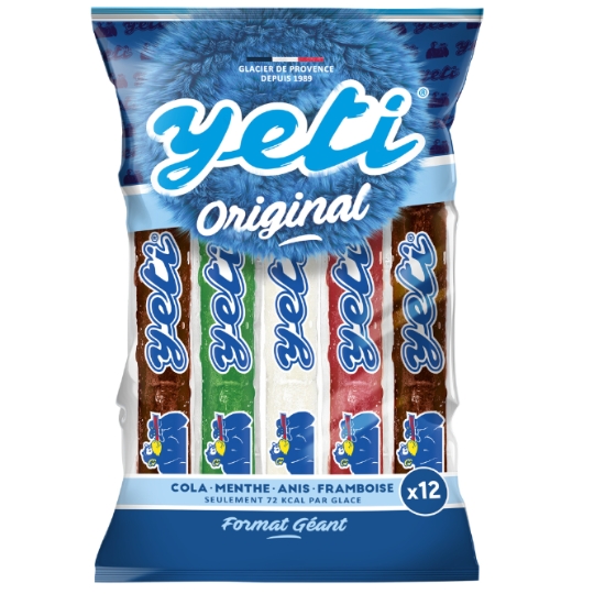 Glaces Tubes à l'Eau Cola Menthe Anis et Framboise YETI