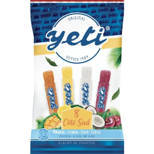 Glaces Tubes à l'Eau Mangue Citron Coco et Cerise YETI