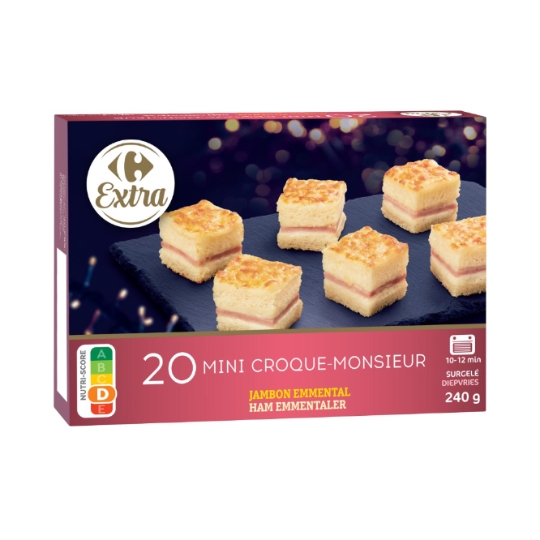 Croque-monsieur surgelé et garni d'une sauce type béchamel et de jambon cuit supérieur CARREFOUR EXTRA