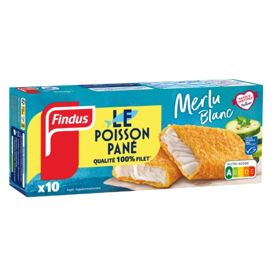 Poissons panés tranches de merlu blanc qualité 100% filet MSC FINDUS