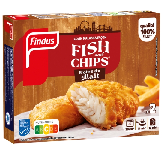 Poissons panés Colin d'Alaska MSC façon fish & chips notes de Malt FINDUS