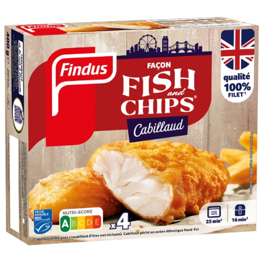 Poissons panés Cabillaud façon Fish and Chips Qualité 100% Filet MSC FINDUS