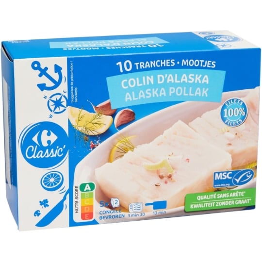 Filets colin d'Alaska tranches MSC CARREFOUR CLASSIC'