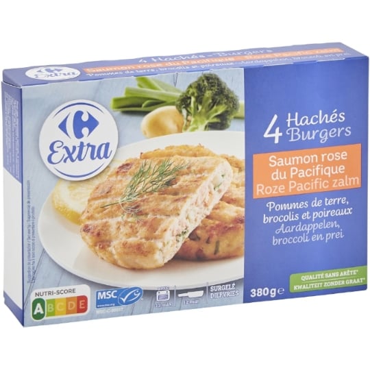 Hachés saumon rose pdt brocolis poireaux CARREFOUR EXTRA