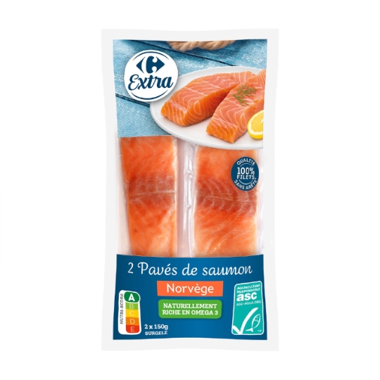 Pavés de saumon Atlantique ASC surgelés, sans peau, qualité sans arête CARREFOUR EXTRA