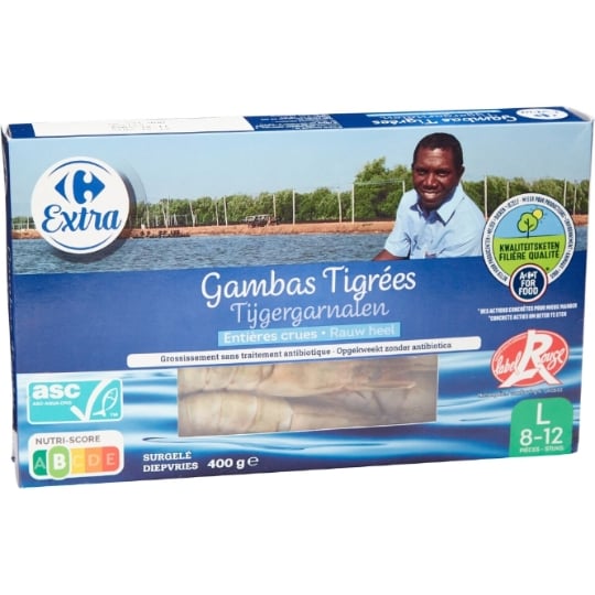 Gambas Tigrées Entières Crues Label Rouge ASC CARREFOUR EXTRA