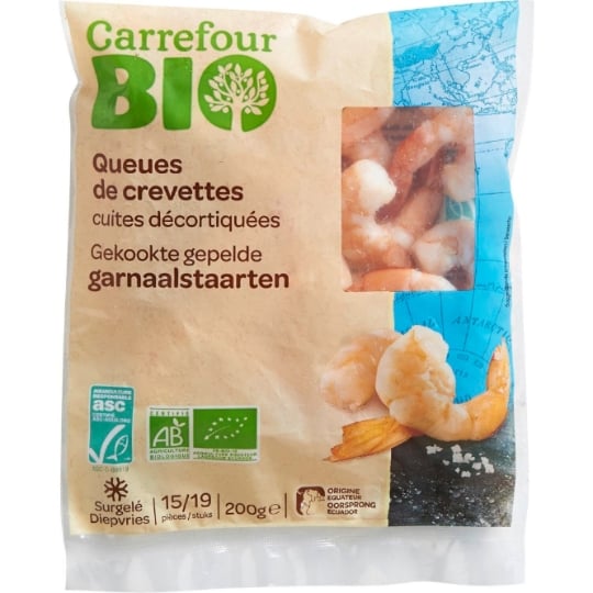 Queues de crevettes  cuites décortiquées Bio CARREFOUR BIO