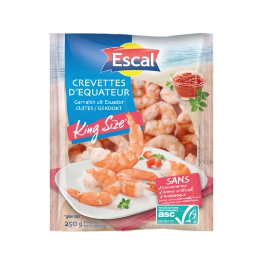 Queues de Crevettes Cuites Décortiquées ASC King Size 20/40 ESCAL