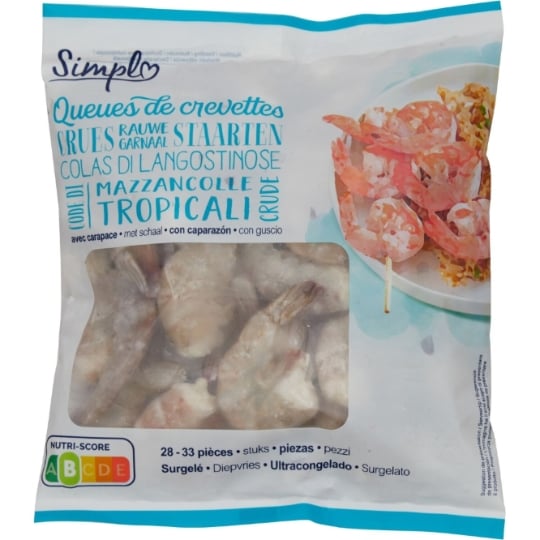 Queues de crevettes crues avec carapace SIMPL