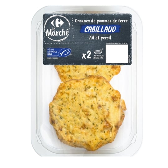 Croques de pommes de terre cabillaud MSC Ail & persil CARREFOUR LE MARCHE