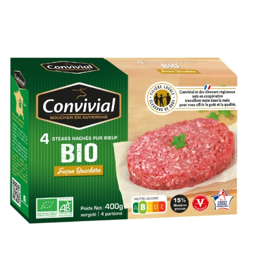 Steak haché pur bœuf 15% MG Bio CONVIVIAL