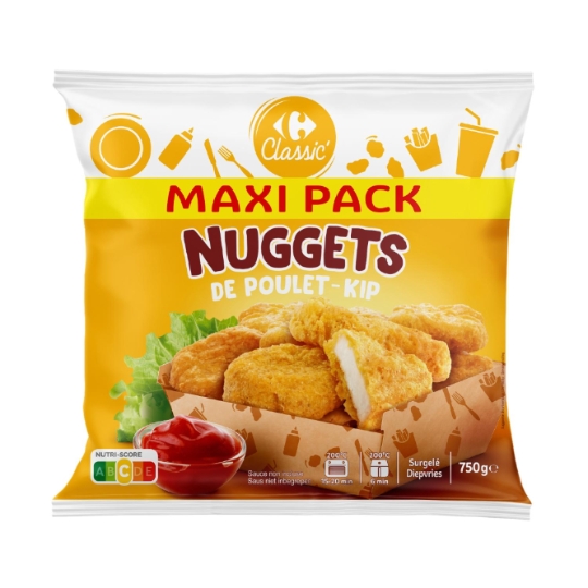 Nuggets de poulet panés, marinés et frits surgelés CARREFOUR CLASSIC'