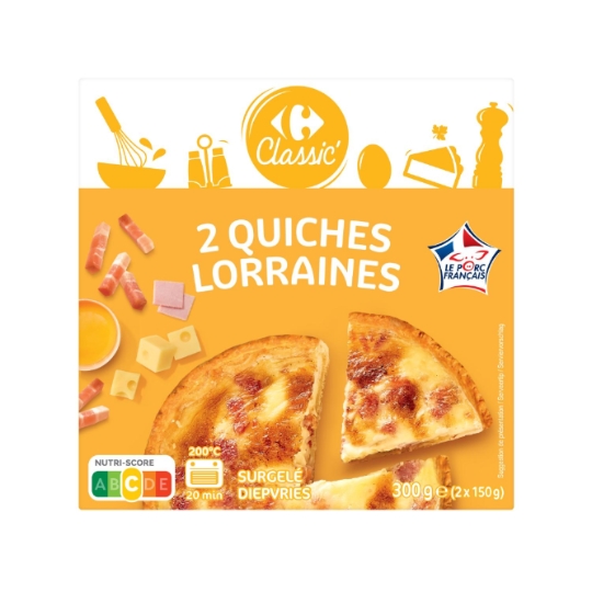 Quiche lardons fumés, emmental et jambon cuit supérieur fumé CARREFOUR CLASSIC'