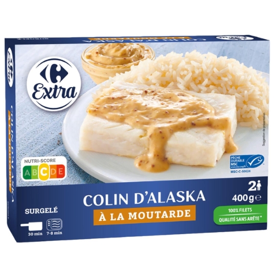 Colin d'Alaska préparés avec une sauce à la moutarde à l'ancienne, 100% filets et qualité sans arête CARREFOUR EXTRA