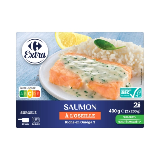 Saumon ASC à l'oseille qualité sans arête, surgelé CARREFOUR EXTRA