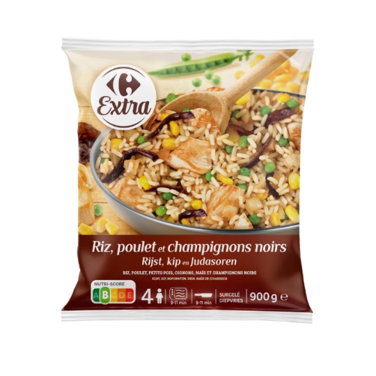 Mélange de riz cuit et de viande de poulet rôti surgelé CARREFOUR EXTRA