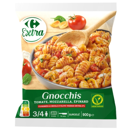 Gnocchis tomate, mozzarella, épinard cuisinés à l'huile d'olive vierge extra CARREFOUR EXTRA