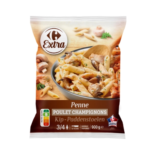 Poêlée de pâtes surgelé, sauce crémeuse aux champignons et volaille française CARREFOUR EXTRA