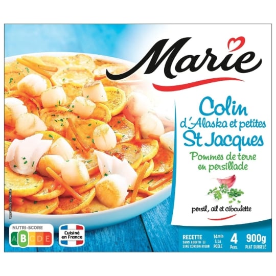 Plat cuisiné colin d'Alaska petites St Jacques MARIE