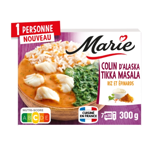 Plat cuisiné Colin Tikka Masala, Epinards Crémeux et Riz MARIE