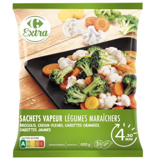 Sachets vapeur légumes surgelé et assaisonnés CARREFOUR EXTRA