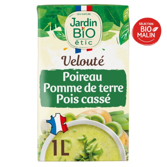 Soupe Velouté de légumes bio Poireau,Pomme de terre Pois Cassé JARDIN BIO