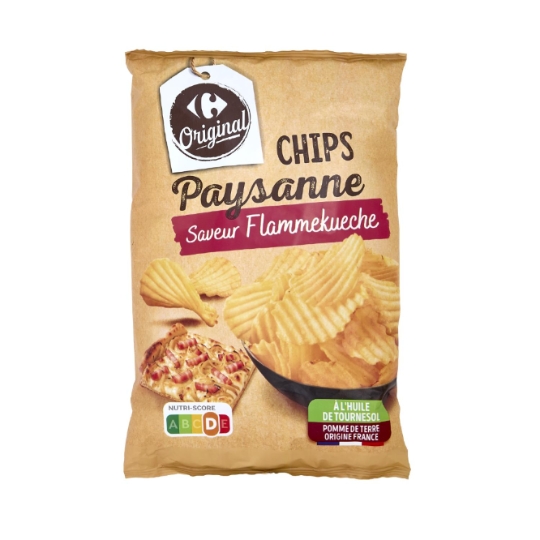 Chips de pommes de terre paysanne, saveur flammekueche, pommes de terre origine France CARREFOUR ORIGINAL