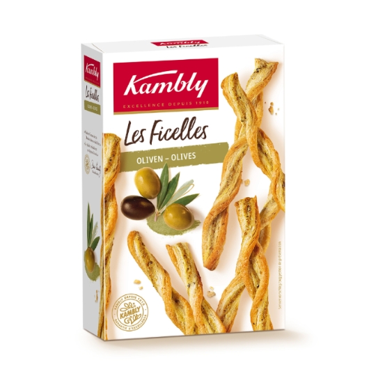 Biscuits apéritifs ficelles olives vertes et noir KAMBLY
