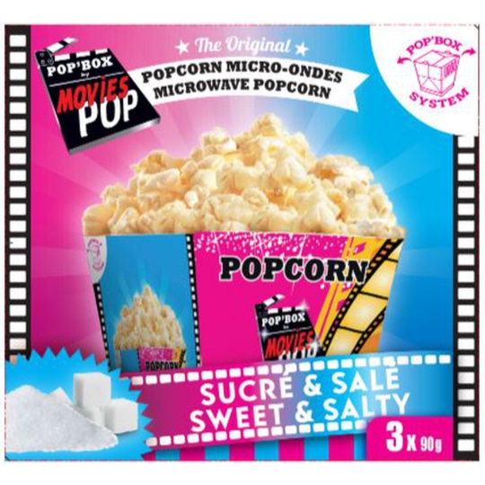 Popcorn micro ondes Pop'Box Sucré Salé MOVIES POP
