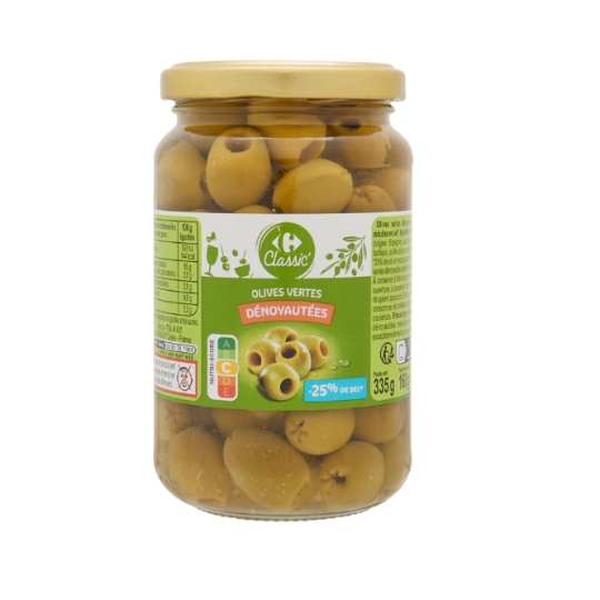 Olives vertes dénoyautées réduites en sel CARREFOUR CLASSIC'