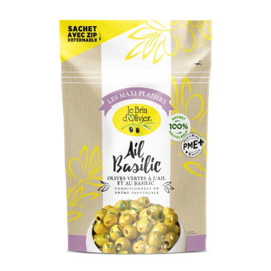 Olives Vertes Ail et Basilic LE BRIN D'OLIVIER