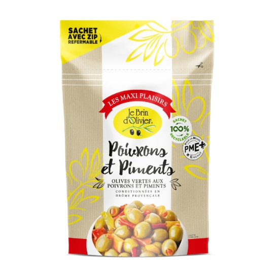 Olives Vertes aux Poivrons et Piments LE BRIN D'OLIVIER