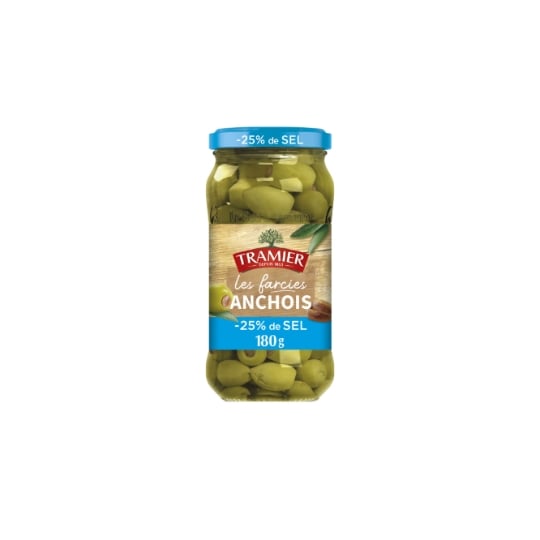 Olives vertes Farcies Anchois Réduit Sel TRAMIER
