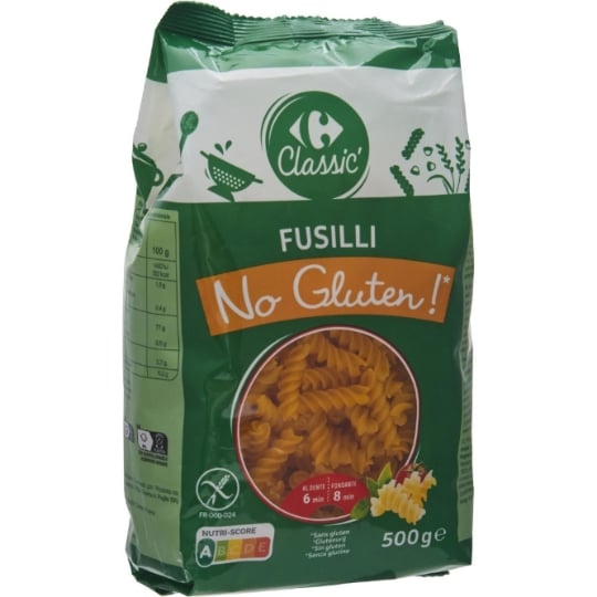 Pâtes Fusilli s/ gluten CARREFOUR NO GLUTEN !