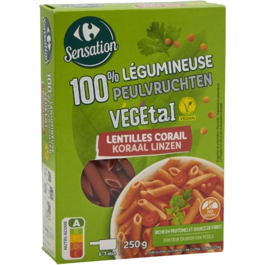 Pâtes penne lentilles corail CARREFOUR VEGGIE