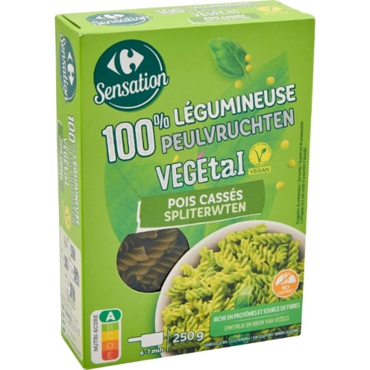 Pâtes fusilli pois cassés CARREFOUR VEGGIE