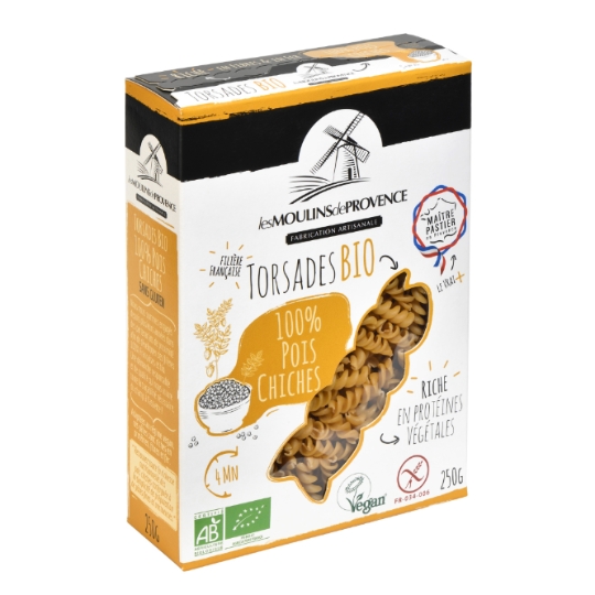 Pâtes de pois chiche bio torsades colorées, sans gluten LES MOULINS DE PROVENCE