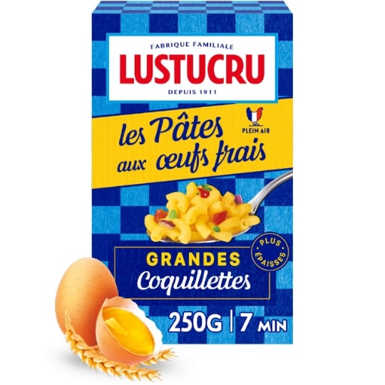 Pâtes Coquillettes grandes aux œufs frais plus épaisses LUSTUCRU
