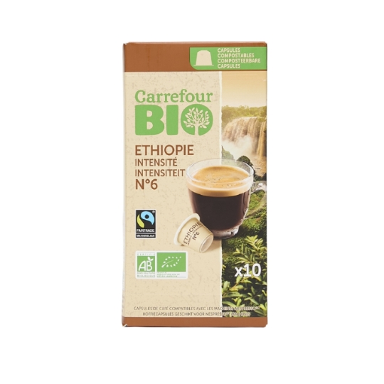 Café Capsules Éthiopie Intensité 6 Compatible Nespresso Bio CARREFOUR BIO