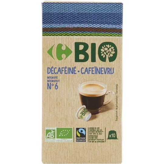 Café Capsules Décaféiné Intensité 6 Compatible Nespresso CARREFOUR BIO