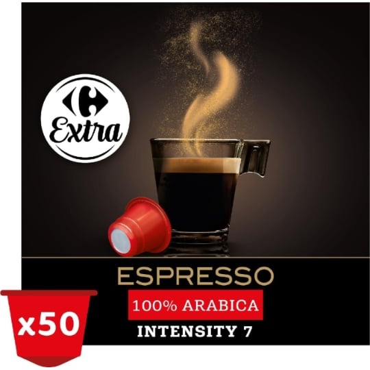 Café Capsules Compatibles Nespresso Espresso 100% Arabica Intensité 7 CARREFOUR EXTRA
