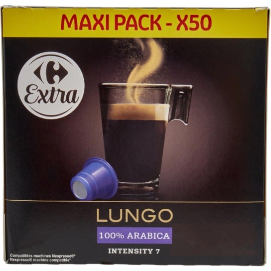 Café capsules Compatibles Nespresso lungo intensité 7 CARREFOUR EXTRA