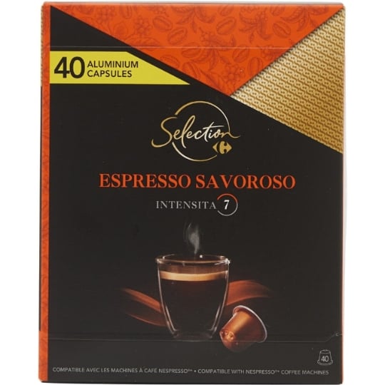 capsules de café moulu pur arabica Espresso Savoroso Intensité 7 Compatible Nespresso CARREFOUR SELECTION