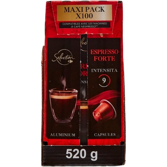 Café Capsules Espresso Forte Intensité 9 Compatible Nespresso CARREFOUR SELECTION