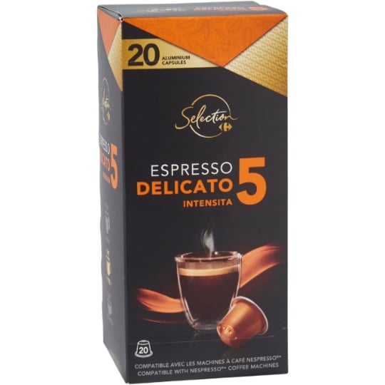Café Capsules Espresso Delicato Intensité 5 Compatible Nespresso CARREFOUR SELECTION
